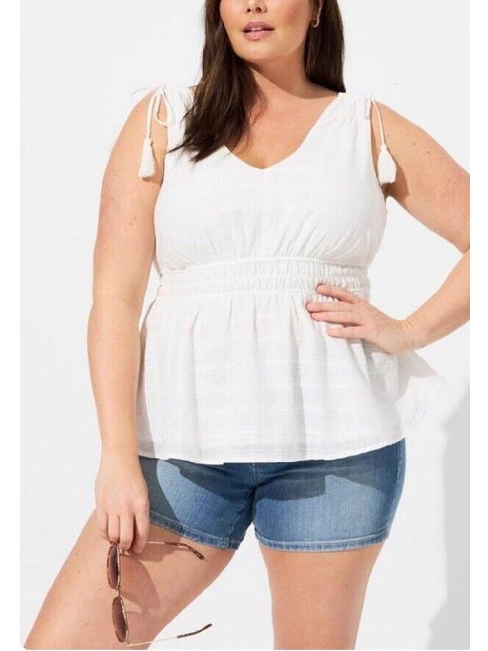 New Torrid Window Pane V-Neck Sleeveless Peplum Tank Cloud Dancer White 5X/28